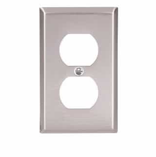 Duplex Receptacle Wall Plate, 1-Gang, Stainless Steel