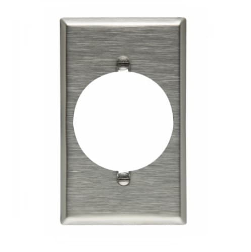 Power Outlet Wall Plate, 1-Gang, Stainless Steel, 2.15" Hole