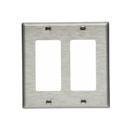 Eaton Wiring 2-Gang Decorator GFCI Wall Plate, Standard, Stainless Steel