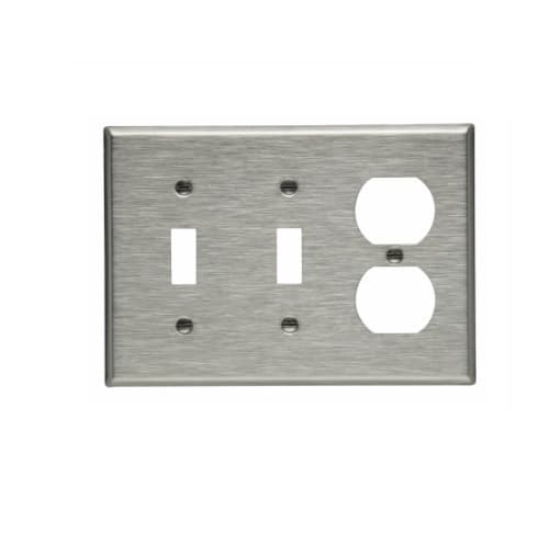 3-Gang Double Toggle & Duplex Wall Plate, Standard, Steel