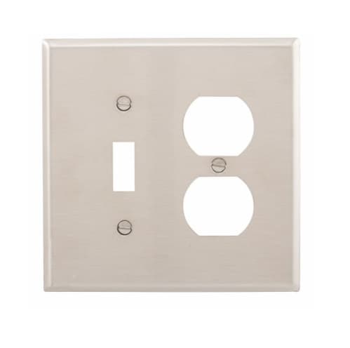 Eaton Wiring 2-Gang Wall Plate, Toggle & Duplex, Mid-Size, Stainless Steel