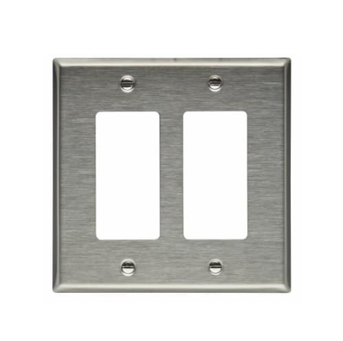 2-Gang Decora Wall Plate, Mid-Size, Stainless Steel