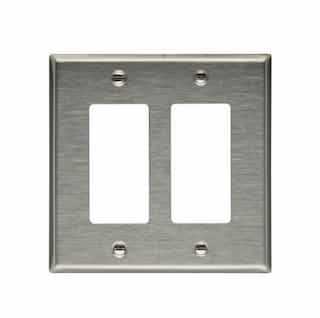 Eaton Wiring 2-Gang Decora Wall Plate, Mid-Size, Stainless Steel