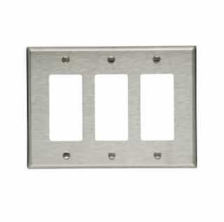 Eaton Wiring 3-Gang Decora Wall Plate, Mid-Size, Stainless Steel