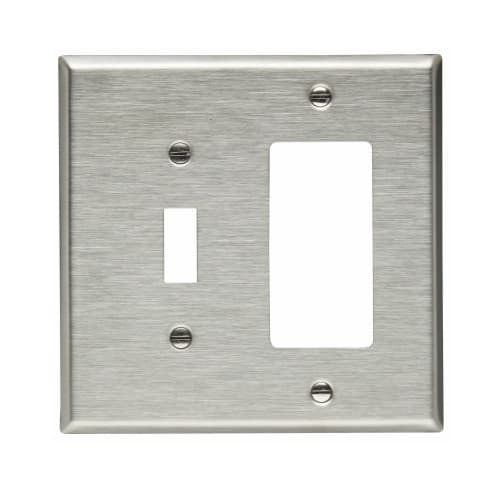 2-Gang Combination Wall Plate, Mid-Size, Stainless Steel