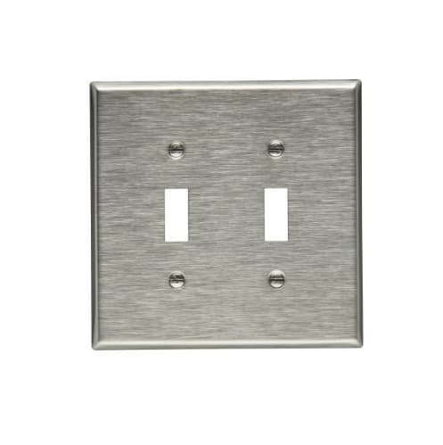 Mid Size Toggle Wallplate, 2-Gang, Stainless Steel