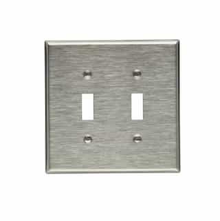 Mid Size Toggle Wallplate, 2-Gang, Stainless Steel