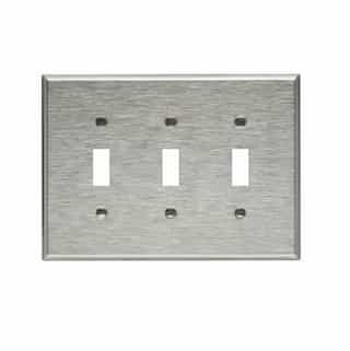 Eaton Wiring Mid Size Toggle Wallplate, 3-Gang, Stainless Steel