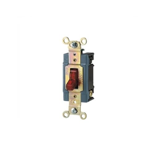 Eaton Wiring 15 Amp Lighted Toggle Switch w/ Pilot Light, Single Pole, #14-10 AWG, 120V, Red