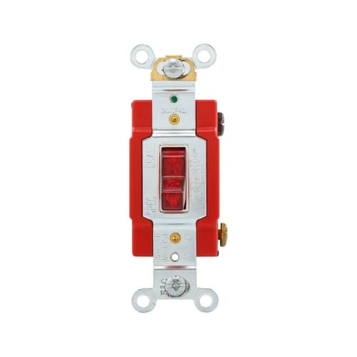 20A Modular Toggle Switch, Pilot Light, Single Pole, #14-#10 AWG, 120V/277V, Red