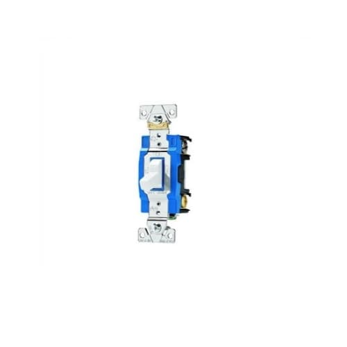 20 Amp Lighted Toggle Switch, 3-Way, #14-10 AWG, 120V, White