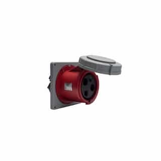 100 Amp Pin and Sleeve Receptacle, 2-Pole, 3-Wire, 480V, Red