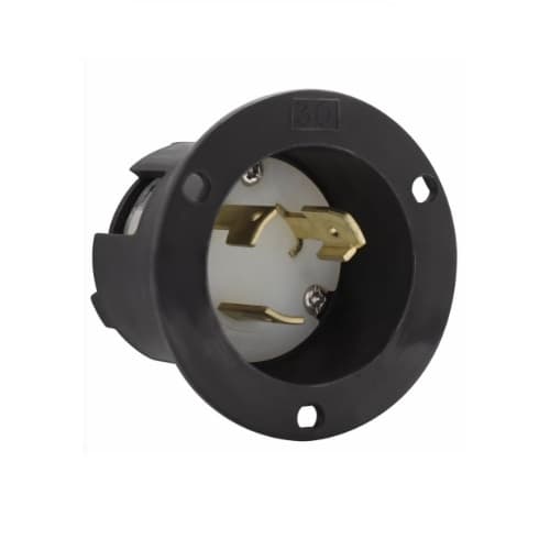 30 Amp Flanged Outlet, Locking, Non-NEMA, Industrial, Black/White
