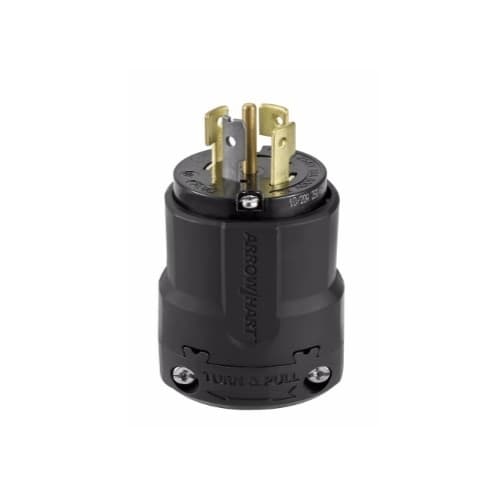 20 Amp Locking Plug w/ Ultra Grip, 4-Pole, 5-Wire, 600V, #16-12 AWG, Black