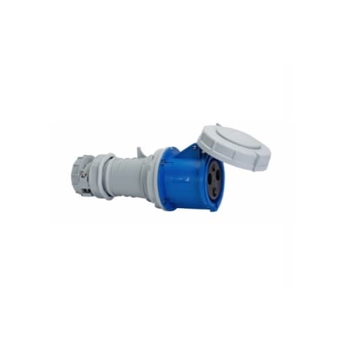 60 Amp Pin and Sleeve Connector, 2-Pole, 3-Wire, 250V, Blue
