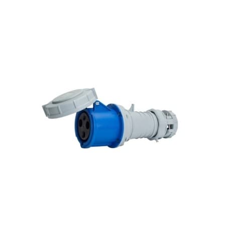60A/63A Pin & Sleeve Connector, 2-Pole, 3-Wire, 200V-250V, Blue