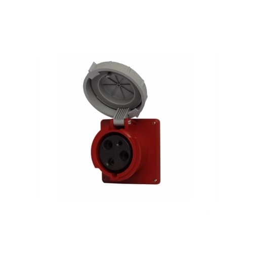 60 Amp Pin and Sleeve Receptacle, 2-Pole, 3-Wire, 480V, Red