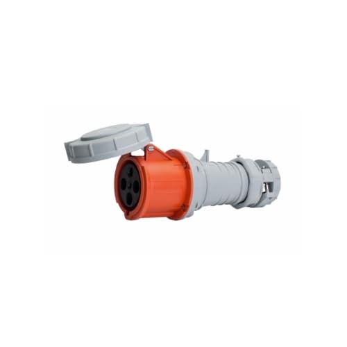 60 Amp Pin and Sleeve Connector, 3-Pole, 4-Wire, 250V, Orange