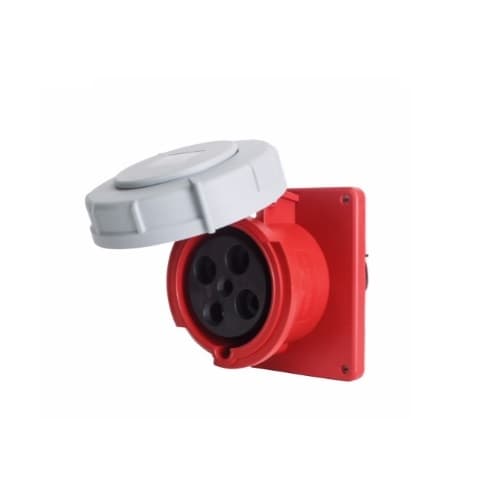 60 Amp Pin and Sleeve Receptacle, 3-Pole, 4-Wire, 480V, Red