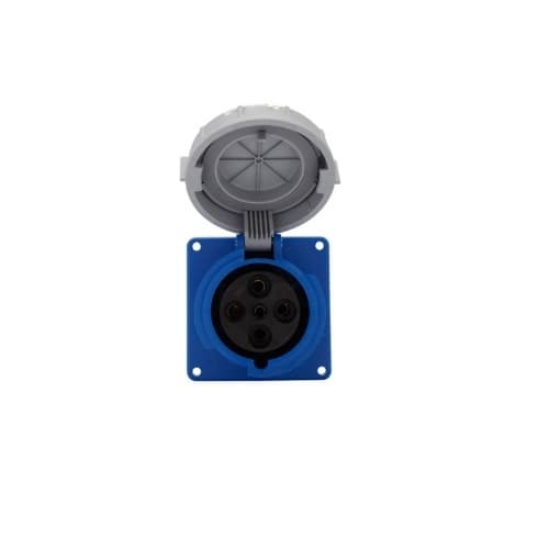 60A/63A Pin & Sleeve Receptacle, 3-Pole, 4-Wire, 200V-250V, Blue