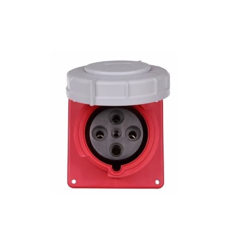 63 Amp Pin and Sleeve Receptacle, 3-Pole, 4-Wire, 415V, Red