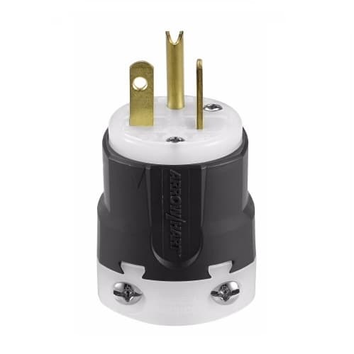 20 Amp Grip Plug, NEMA 5-20P, Nylon, Black/White