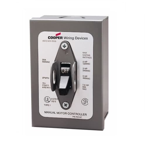 Eaton Wiring 20/30 Amp Motor Control Switch, Manual, 600/250V, Grey