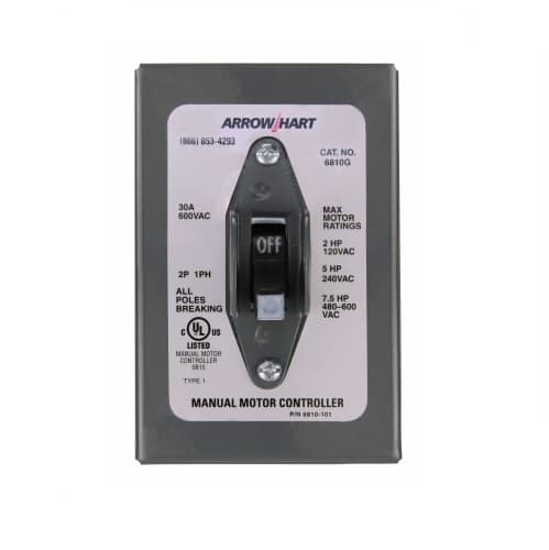 Eaton Wiring 30 Amp Manual Control w/ NEMA 1 enclosure, Manual, 600V, Grey