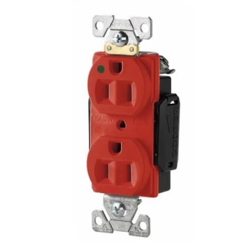 15A Modular Duplex Receptacle, HG, 2-Pole, 3-Wire, 125V, Red