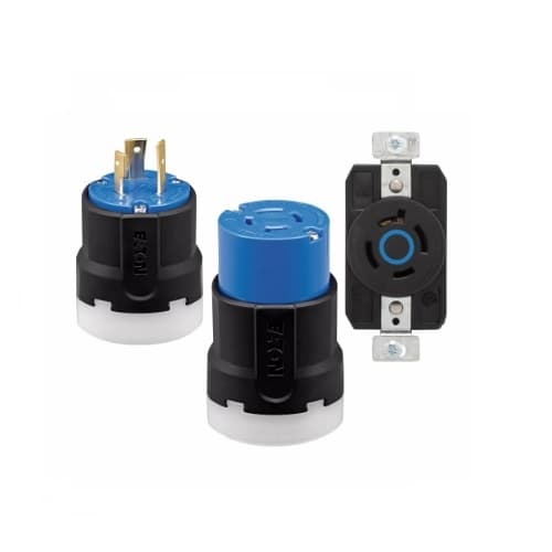 Eaton Wiring 30 Amp Color Coded Locking Flanged Outlet, 3-Pole, 3-Wire, #14-8 AWG, 250V, Blue