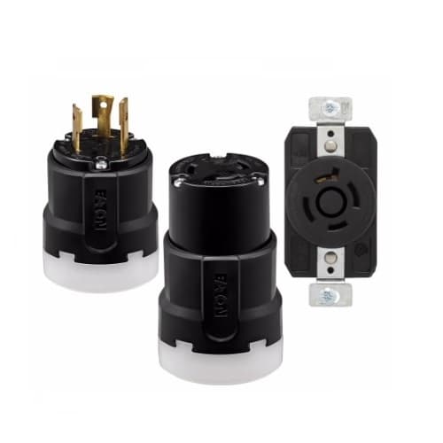 30 Amp Color Coded Locking Flanged Inlet, 3-Pole, 4-Wire, #14-8 AWG, 600V, Black