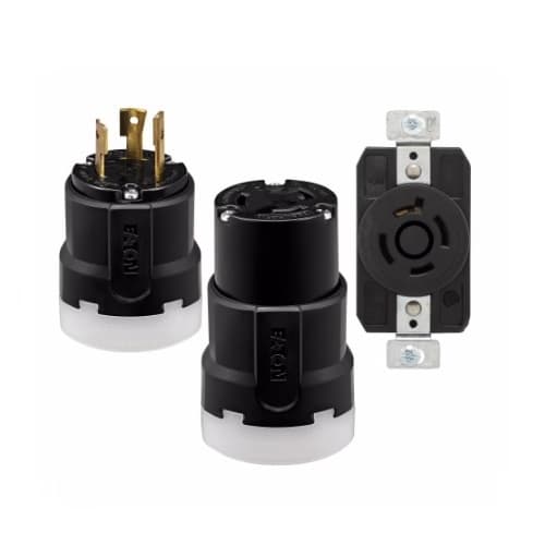 Eaton Wiring 30 Amp Color Coded Locking Connector, 4-Pole, 4-Wire, #14-8 AWG, 347V-600V, Black
