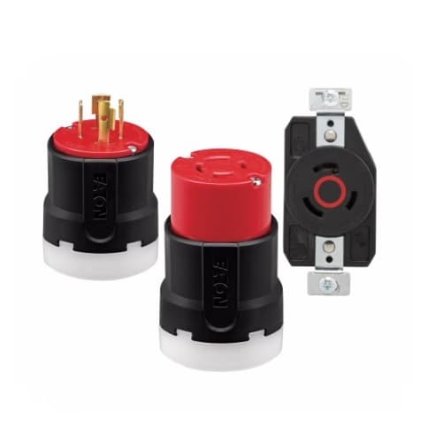 Eaton Wiring 20 Amp Color Coded Locking Connector, 4-Pole, 5-Wire, #14-8 AWG, 277V-480V, Red