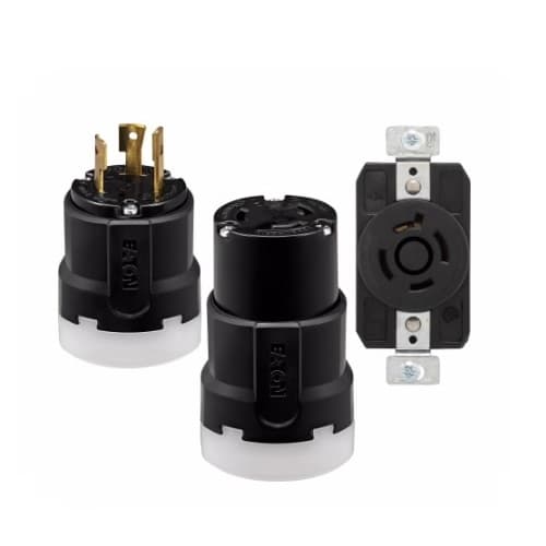 Eaton Wiring 30 Amp Color Coded Locking Flanged Inlet, 4-Pole, 5-Wire, #14-8 AWG, 347V-600V, Black