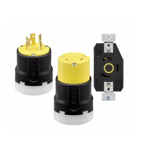 Eaton Wiring 30 Amp Color Coded Locking Flanged Inlet, 2-Pole, 3-Wire, #14-8 AWG, 125V, Yellow