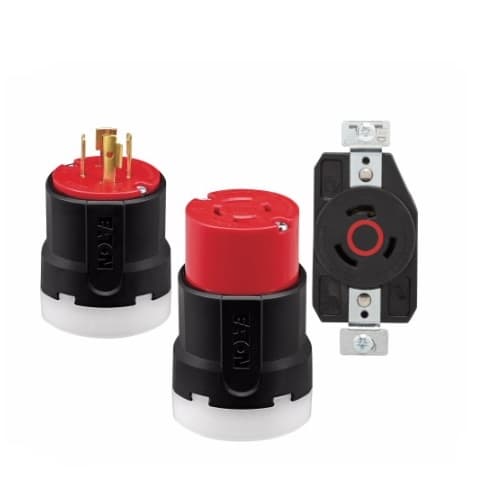 Eaton Wiring 30 Amp Color Coded Locking Plug, 2-Pole, 3-Wire, #14-8 AWG, 480, Red