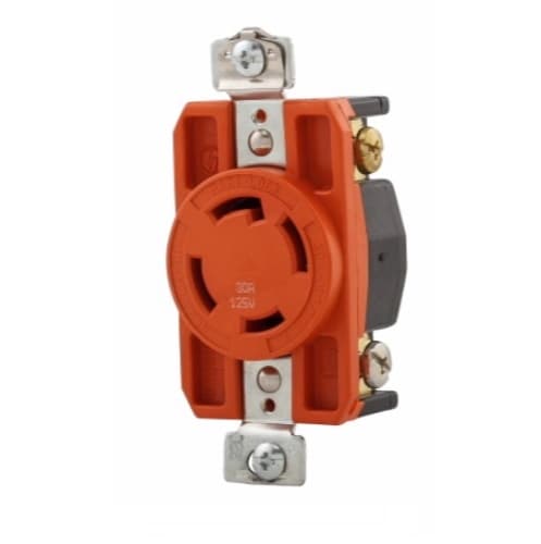30 Amp Locking Single Receptacle, NEMA L14-30, Industrial, Orange