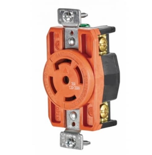30 Amp Single Receptacle, Locking, NEMA L21-30, Industrial, Orange
