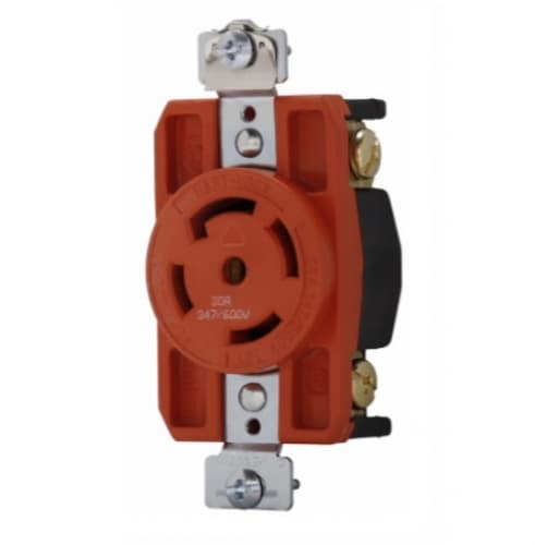 30 Amp Single Receptacle, Locking, NEMA L23-30, Industrial, Orange