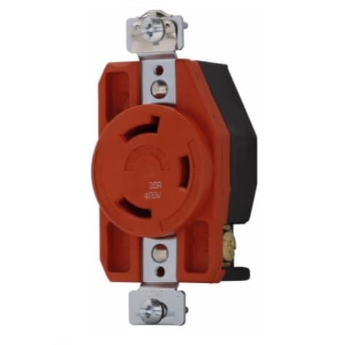 Eaton Wiring 30 Amp Single Receptacle, Locking, NEMA L8-30R, Isolated Ground, Orange