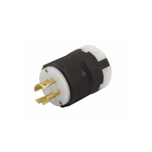 20 Amp Locking Plug, NEMA L15-20, 250V, Black/White