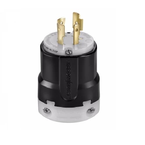 20 Amp Locking Plug, NEMA L20-20, 347/600V, Black/White