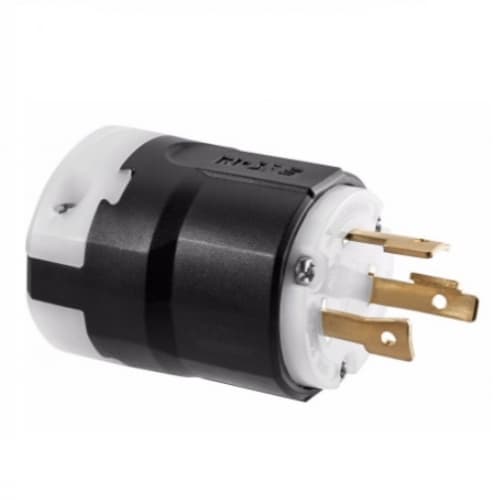 30 Amp Locking Plug, NEMA L25-30, 240V, Ultra Grip, Black/White