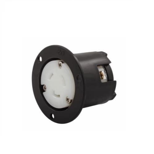 20 Amp Flanged Outlet, Nylon, Industrial, Black/White