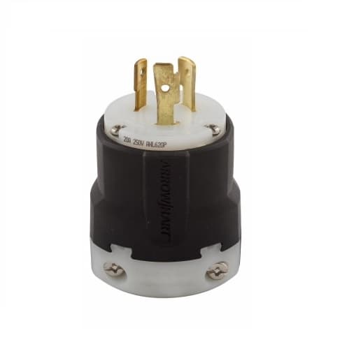 20 Amp Locking Plug, NEMA L6-20, 250V, Black/White