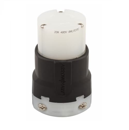 20 Amp Locking Connector, NEMA L8-20, 480V, Black/White