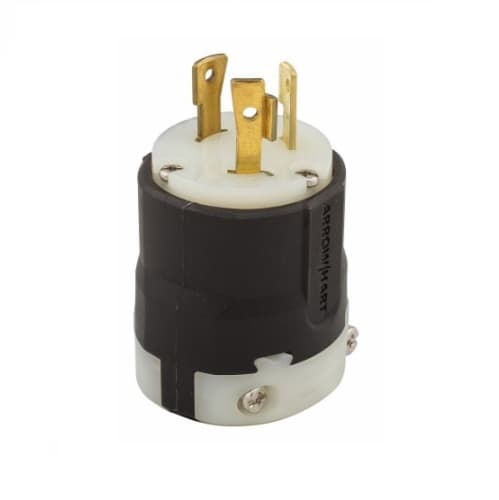 30 Amp Locking Plug, NEMA L8-30, 480V, Black/White