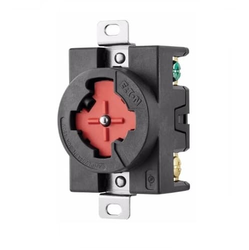 30 Amp Locking Receptacle, 480V, Industrial Grade, Black/Red