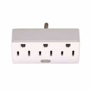 15A Grounding Tap Lt 3 Outlet Adapter, 3-Outlet, 2-Pole, 125V, White