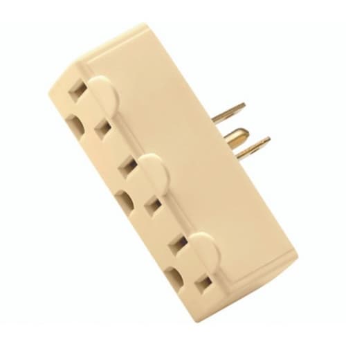 Eaton Wiring 15A Grounding Tap 3 Outlet Adapter, 3-Outlet, 2-Pole, 125V, Ivory